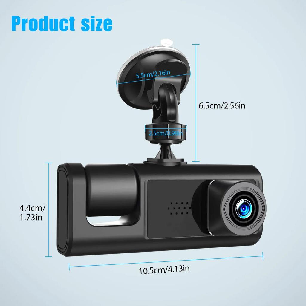 3 Channel Dash Cam for Car Camera Video Recorder Dashcam DVRs Black Box Dual Lens DVR with Rear View Camera 24H Parking Monitor