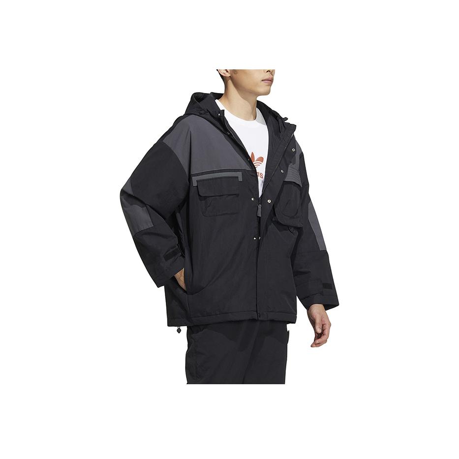 Adidas Originals Trefoil Spliced Zip-Up Hoodie Jacket Men Outerwear Black IC8164