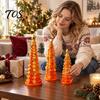 Holiday Window Sill Decoration Resin Christmas Tree Figurine, Gradient Green Orange Tabletop Decor with Star Colorful Statue Topper, Hand-Painted