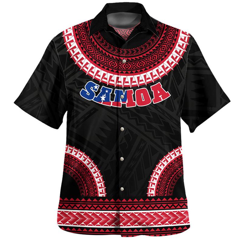 Vintage Fashion 3D Polynesian Samoa Flag Print Shirts For Men Samoa Emblem Graphic Shirts & Blouses Kid Streetwear Short Shirts