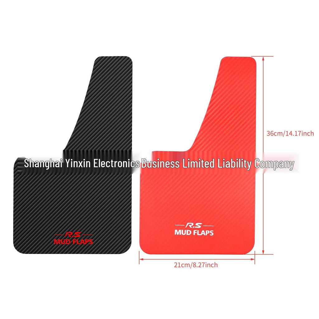 [36x21cm] Carbon Fiber Pattern Universal Car Mudguards - 2 Pieces [Black with Red Label]