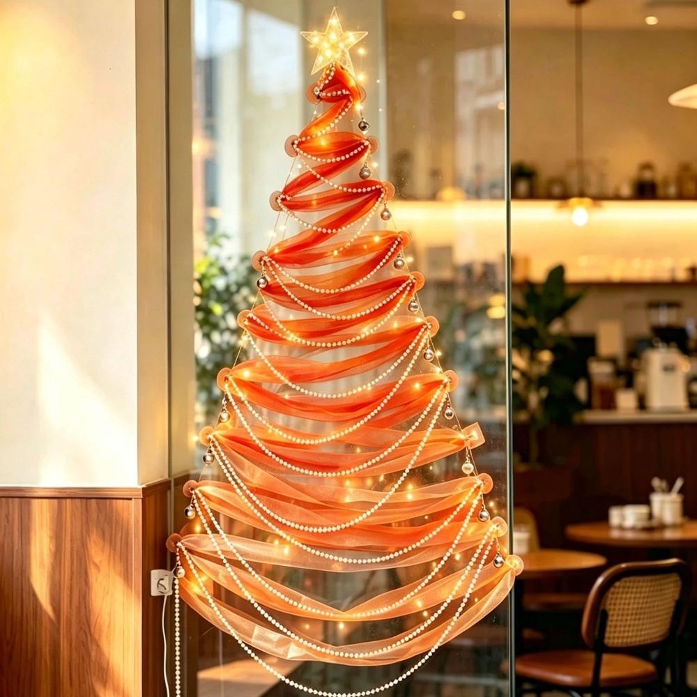 Reusable DIY Xmas Tree Pearls String Christmas Decor Ribbon Christmas Tree Glass Tiles