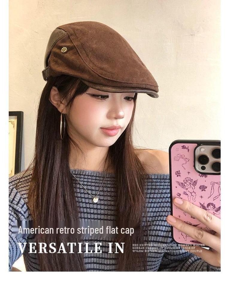 Women's Retro Newsboy Cap: Stylish Autumn/Winter Hat with Large Fit, Face Slimming Design, 2025 Edition British Painter Beret