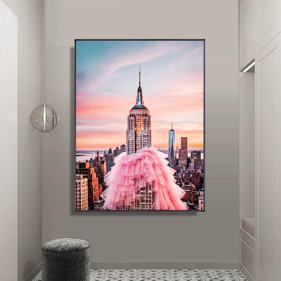 Large Creative The Eiffel Tower is Wearing a Pink Skirt Wall arts Prints Fashion Pink Posters Summer Fashion Home Wall Decor