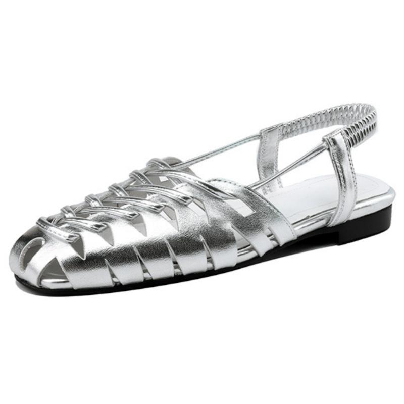 Fashion 2025 New Summer Solid Color Hollow Sandals Simple Versatile Low Heels Women Shoes Breathable Comfortable Round Toe Women Sandals