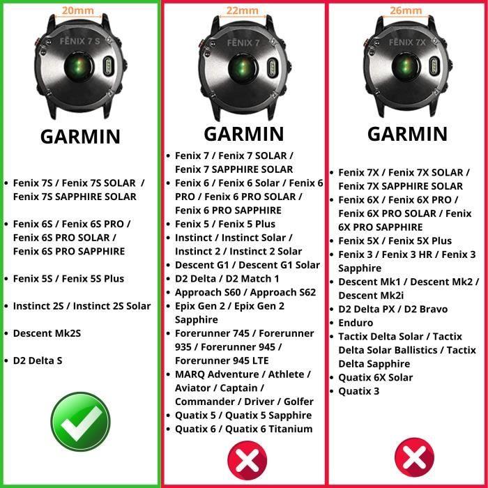 Bracelet for Garmin Fenix 7S - Garmin Fenix 7S Solar - Garmin Fenix 7S Sapphire Solar - Black Silicone 20mm QuickFit Phonillico®