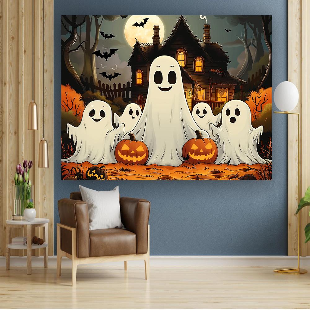 1 piece of strange Halloween and pumpkin polyester background | Ghost house and full moon scene | Perfect for party phot