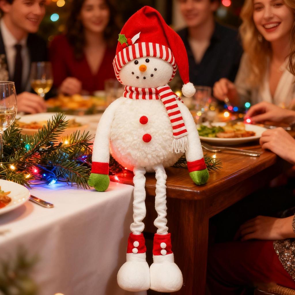 Standing Snowman Decorations Holiday Centerpiece Christmas Decor Retractable Long Leg Plush Standing Snowman For Home Desktop