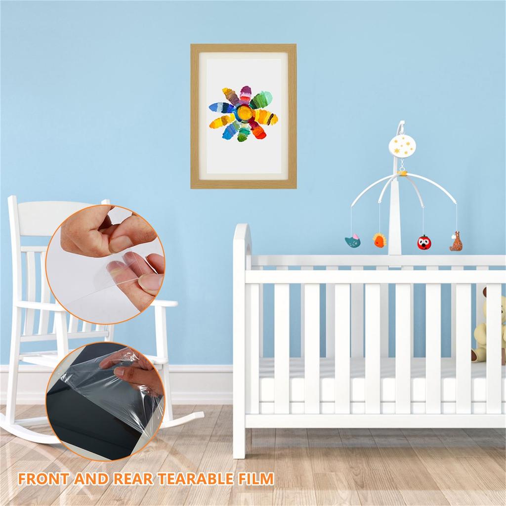 1/2 Stück Kinder Kunstrahmen Set A4 Frontöffnung Foto Rahmen Holz Kinder Kunstwerk Display Rahmen für 100 Bilder Horizontal und