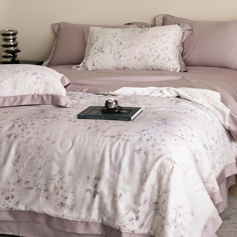 Double-Sided Tencel Summer Quilt Set: 100% Lyocell, Machine Washable, Cool, Thin Blanket