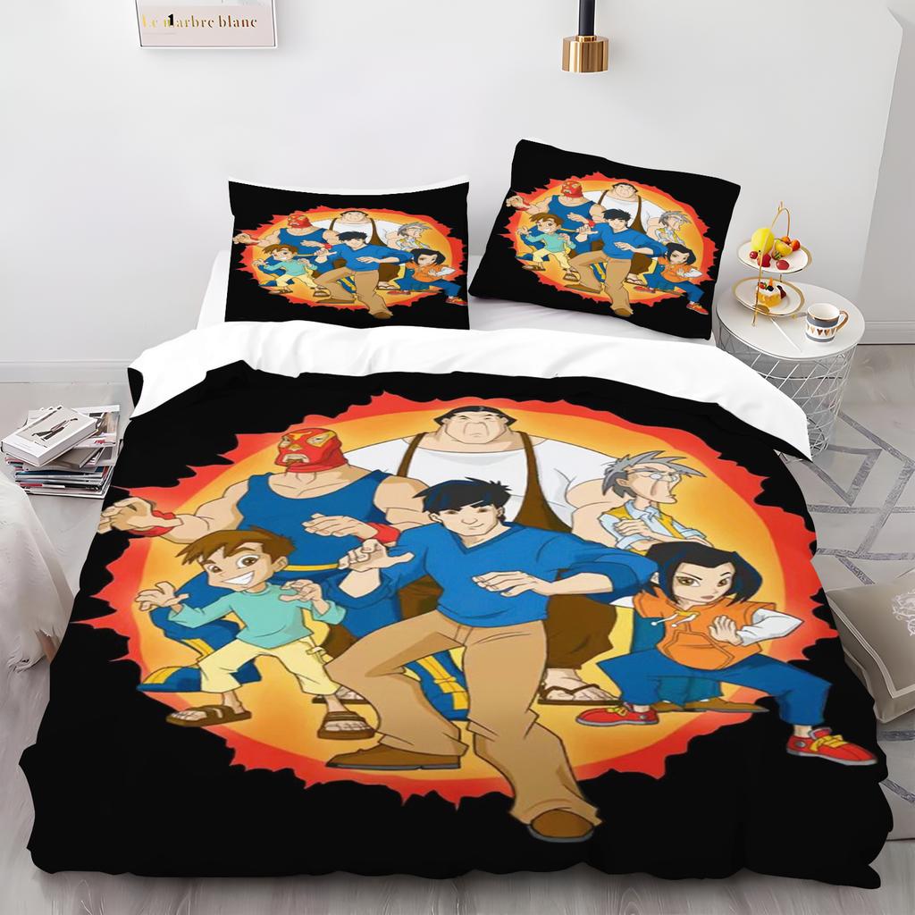 Cartoon Quilt Duvet Jackie Chan Adventures Cover Comforter Bedding Set King Cute Printed Children 3-Piece Bedding Set