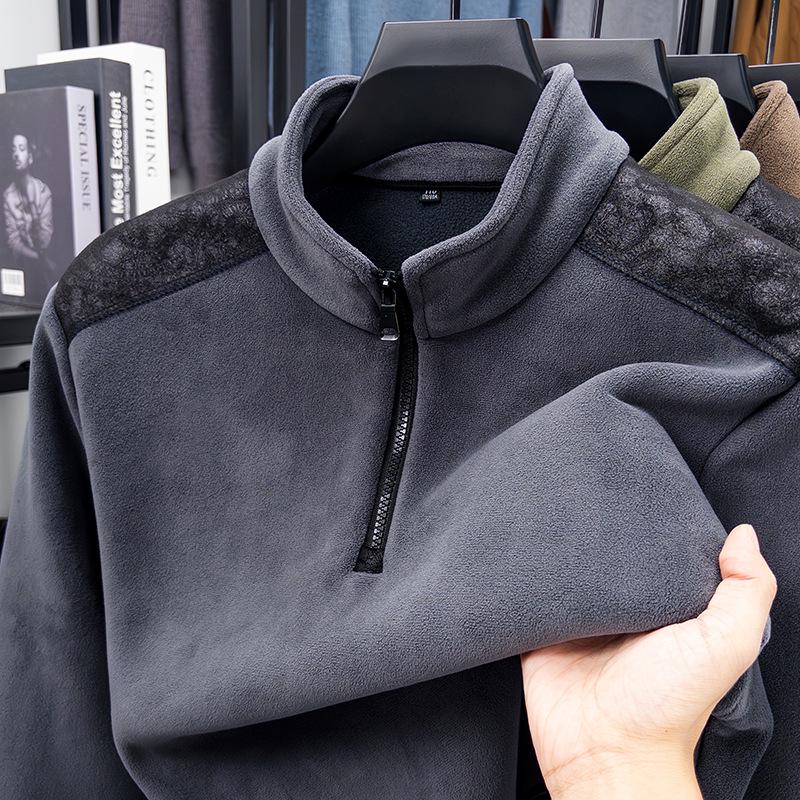 Men s 550g Double-Sided Sherpa Zipper Stand-Up Collar Hoodie - New Trendy Winter Base Layer XXXL