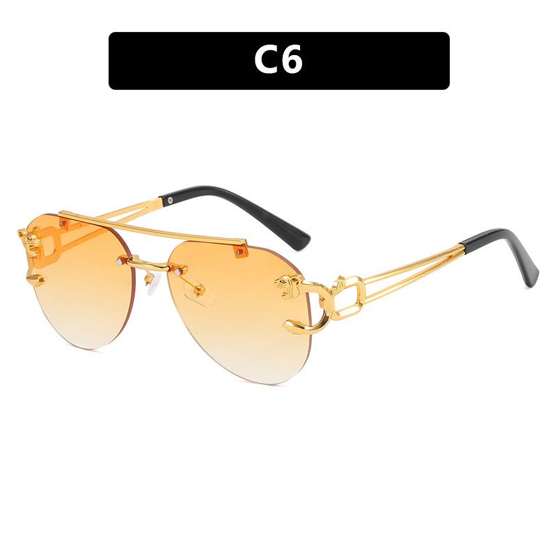 Rimless toad glasses driving sunglasses leopard sunglasses European and American retro trimmed double beam sunglasses men and women