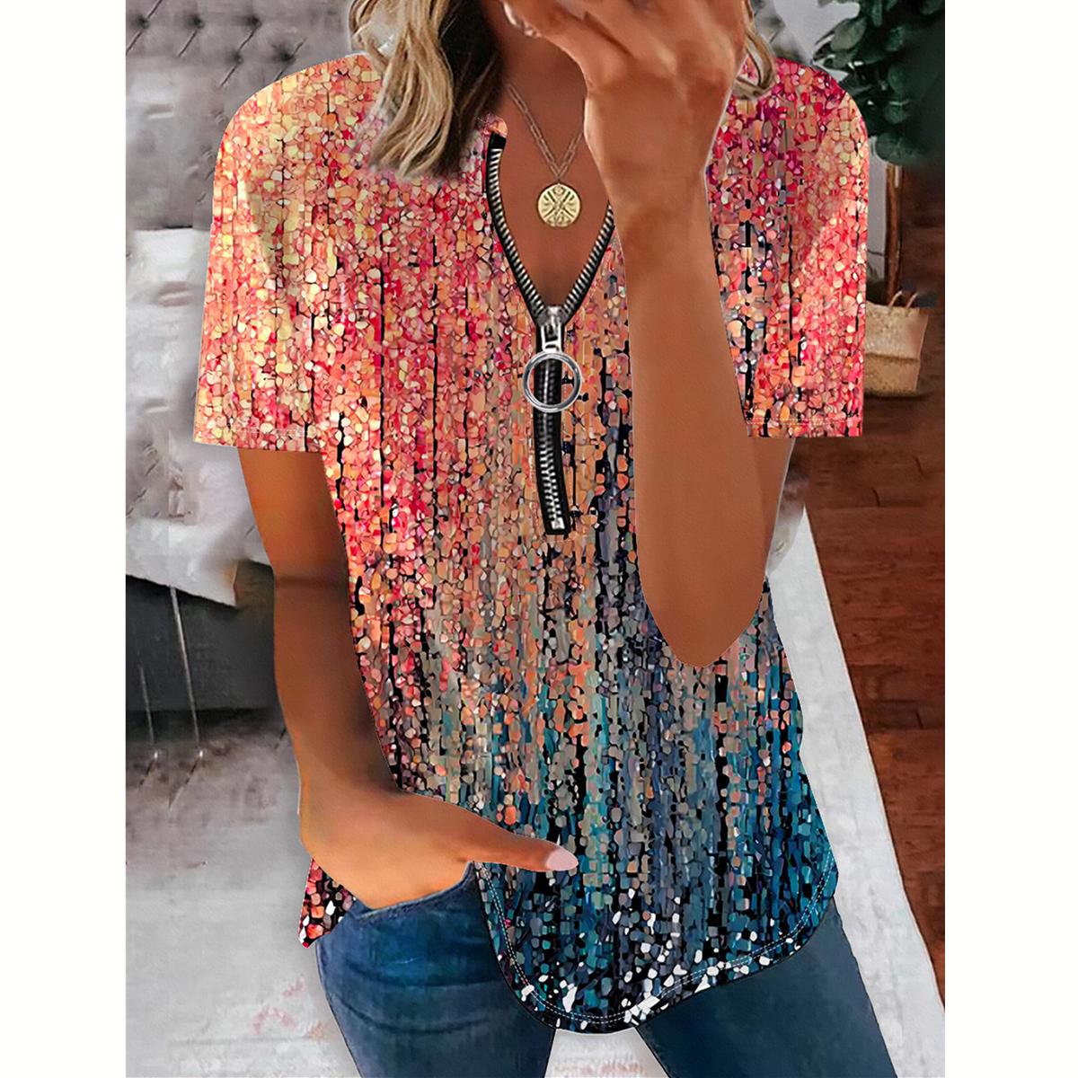 

Женская летняя модная футболка с коротким рукавом и застежкой-молнией большого размера 5XL красный