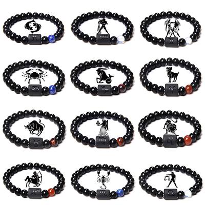 12 Constellation Bracelet Homme Zodiac Bangles Creative Elastic Beaded Bracelet For Women Men Friendship Couple Jewelry Gifts