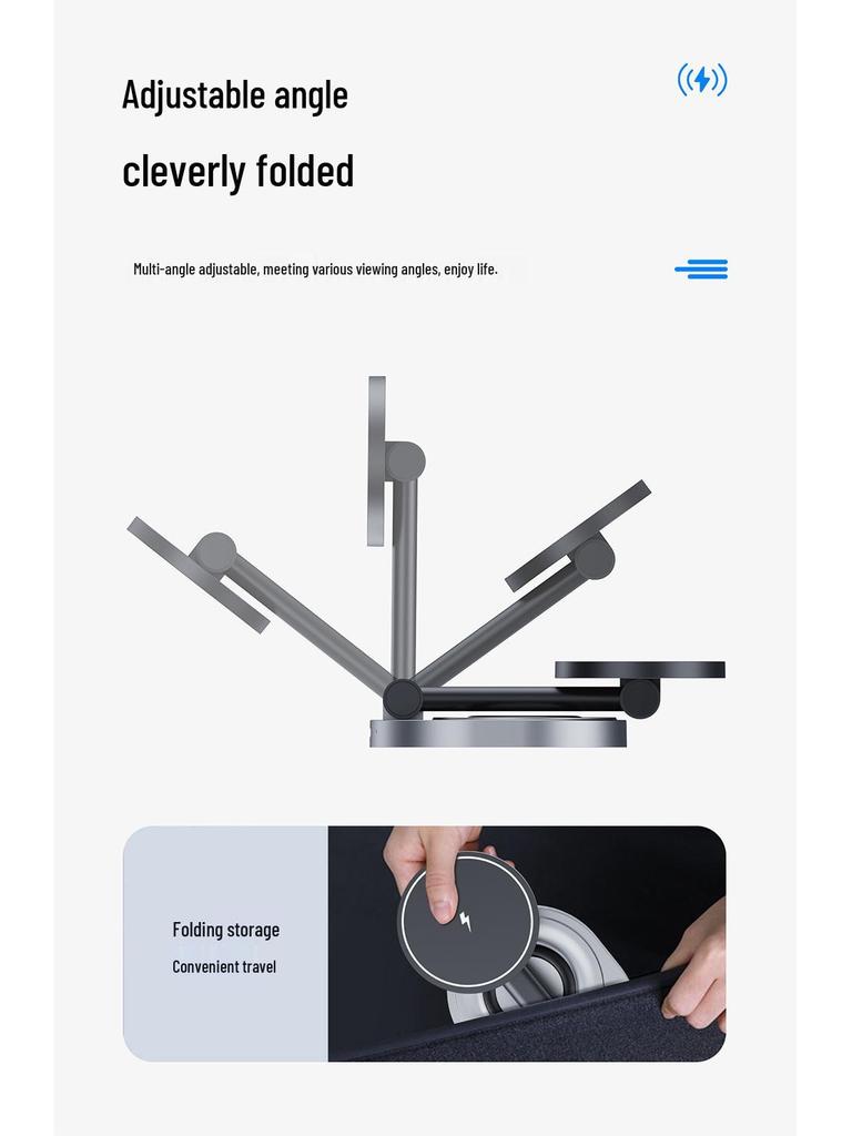 Adjustable 3-in-1 Foldable Magnetic Wireless Charger for iPhone, Apple Watch, and Earphones.