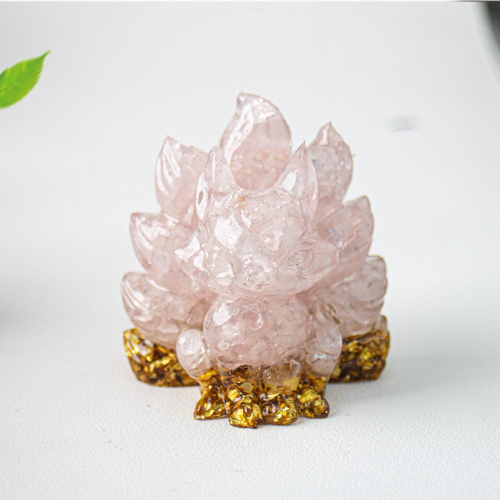 Water Crystal Decorative Figurine With Crown Nine Tails Fox For Modern Desk Display