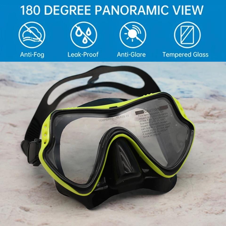 Professional Diving Goggles Waterproof Anti Fog Diving Mask Mirror Silicone Snorkel Mask Tempered Glass Snorkeling Set