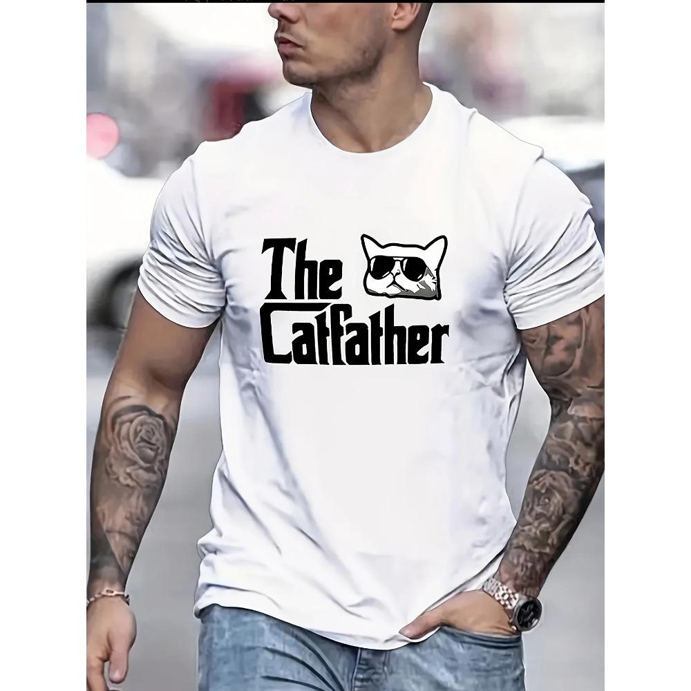 

Футболка с рисунком Cat Dad для мужчин - повседневная летняя футболка из эластичной дышащей ткани, футболка с изображением кота XXXXXL белый