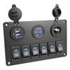 Versatile LED Digital Voltmeter 6 Gang Rocker Switch Panel Waterproof Car Marine Circuit Breaker Dual USB Port On/OFF DC 12V