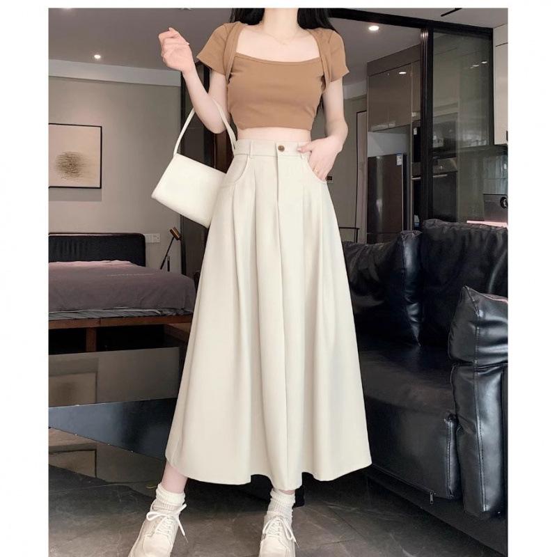 Summer 2025 Women's Black A-Line Pleated Umbrella Skirt - Flattering, Long, and Trendy