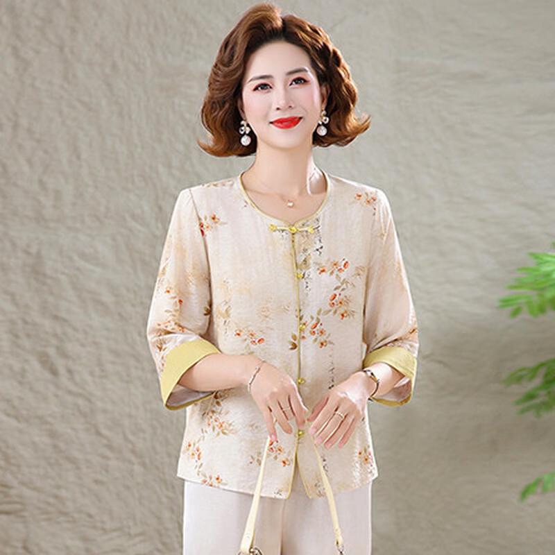Chinese Style Floral Summer Top for Middle-Aged Women