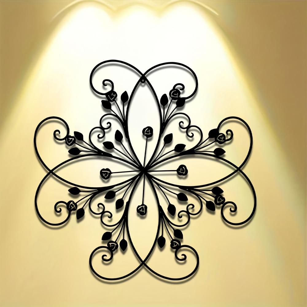 Wrought Iron Metal Wall Art Decor 40x40cm Floral Home Patio Balcony Garden Decoration Housewarming Wedding Mothers Day Easter Christmas Gift 16in