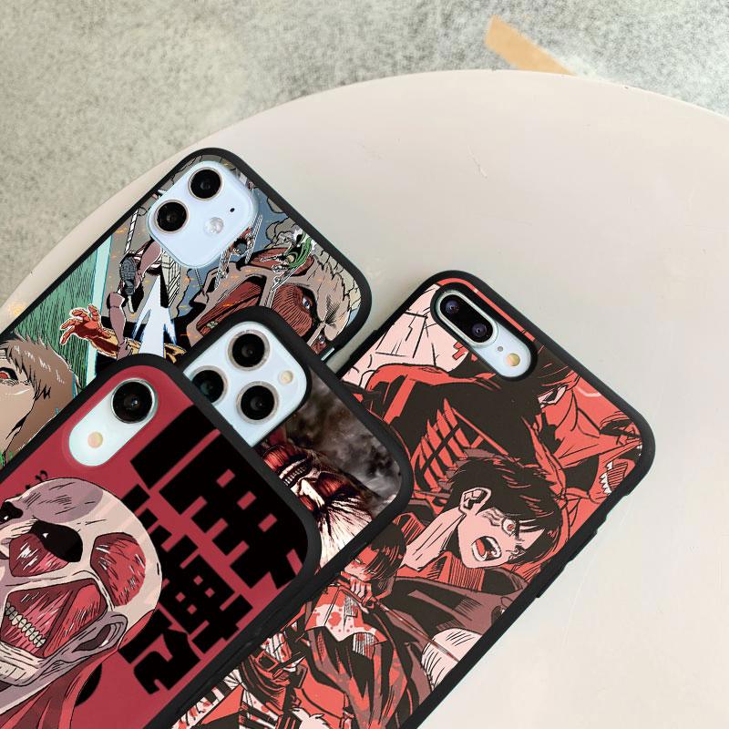 Japanischer Anime Attack On Titan Schwarze Matte Handyhülle Für iPhone 7 8 6 6S Plus 5 SE 2020 XS 10 11 12 Pro Max Mini X XR TPU Hülle