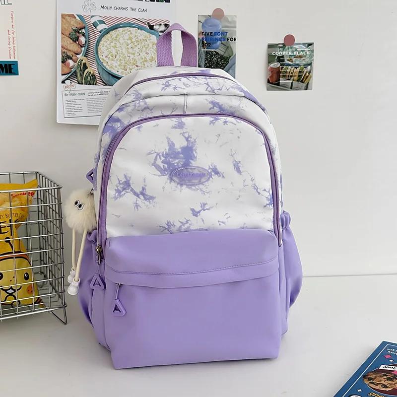 

Милый студенческий школьный рюкзак женский для учеников средней школы, рюкзак большой вместимости, корейский граффити, школьный рюкзак для отдыха фиолетовый