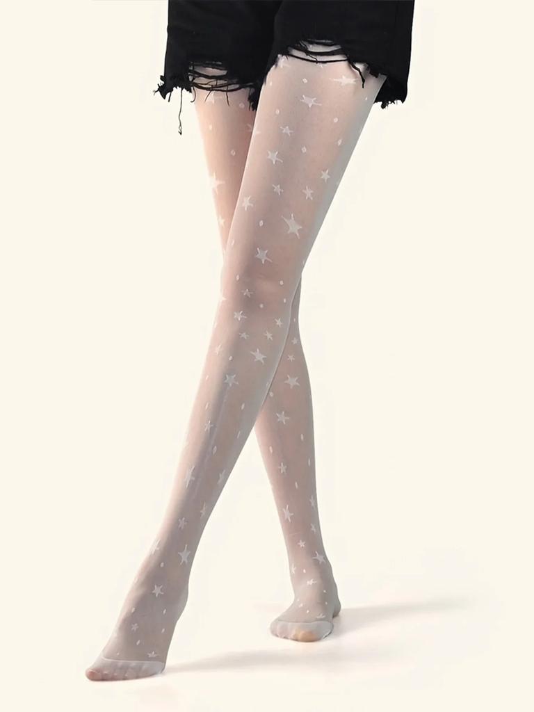 1 Pair Thin Silk Stockings Polka Dot Star Jacquard Pantyhose Sexy Anti-hook Silk Female Socks