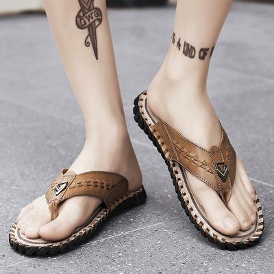 Men's Flip Flops Flat Slippers Extra Wide Slide Sandals Outdoor Beach Casual Soft Walking Leather Flip Flops Plus Size