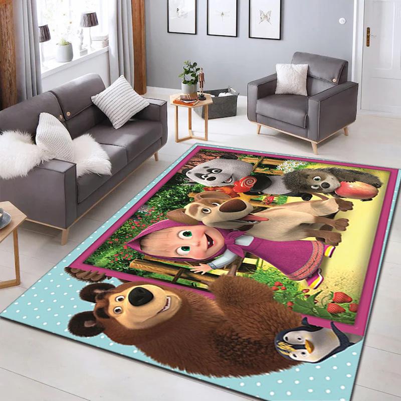 Russian animation Masha and the Bear Fairy Tale Cartoon Carpet Soft Home Living Room Bedroom Door Mat Outdoor Picnic Ground Mat rug T8