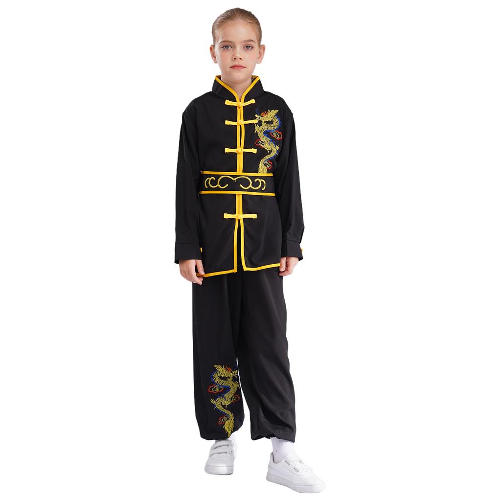 Unisex Kung Fu Performance Set für Kinder: Authentisches Chinesisches Kampfsport-Anzug mit Drachen-Design für Wettkampf & Show