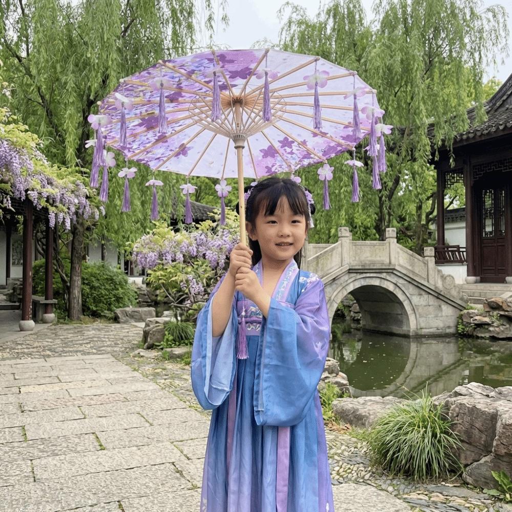 56cm Fabric Tassel Umbrella Handheld Chinese Style Ancient Dance Umbrella Rainproof Windproof Chinese Antique Umbrella