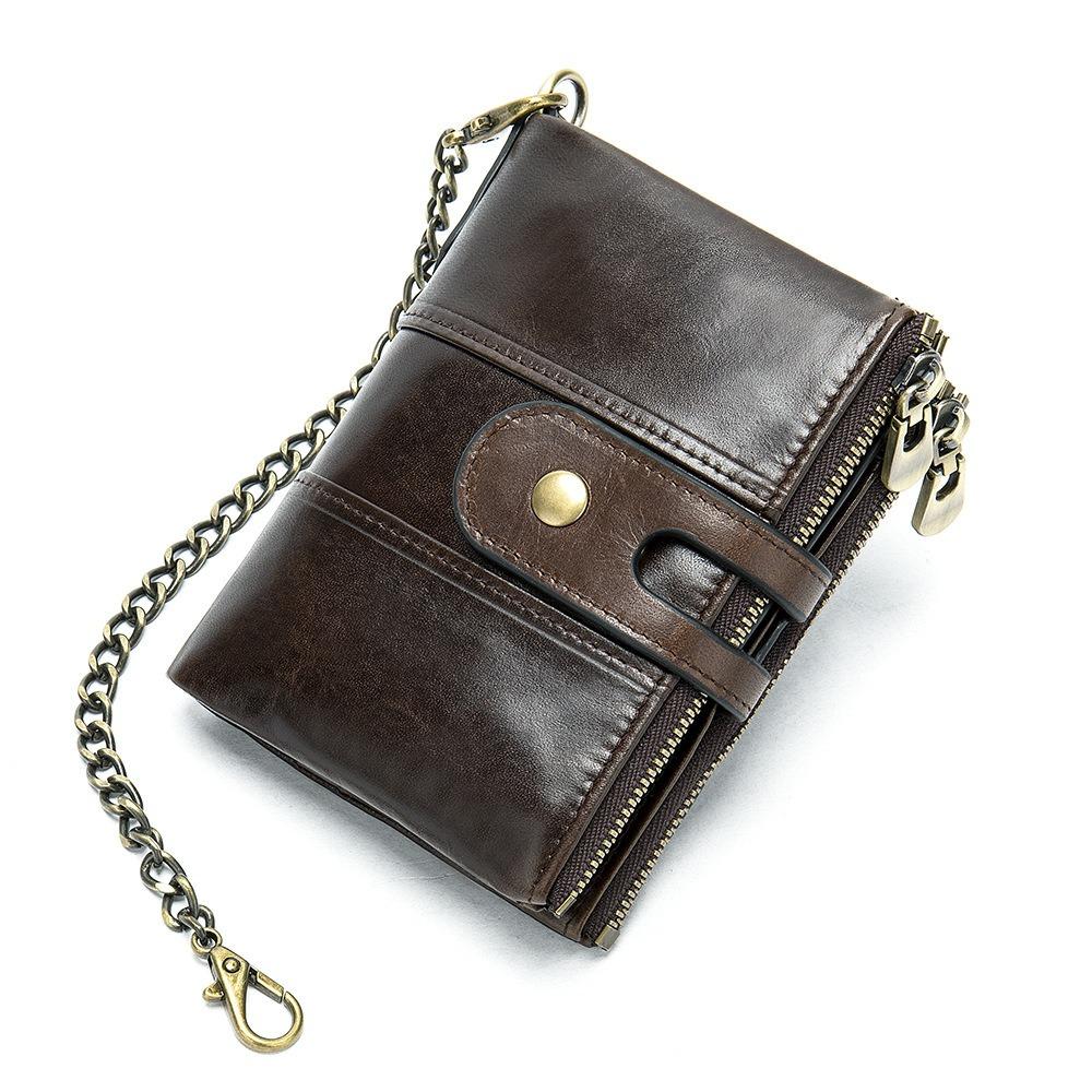 Retro Leather Men's Wallet Short Anti-theft and Anti-magnetic Cowhide Wallet Denim Credit Card Bag