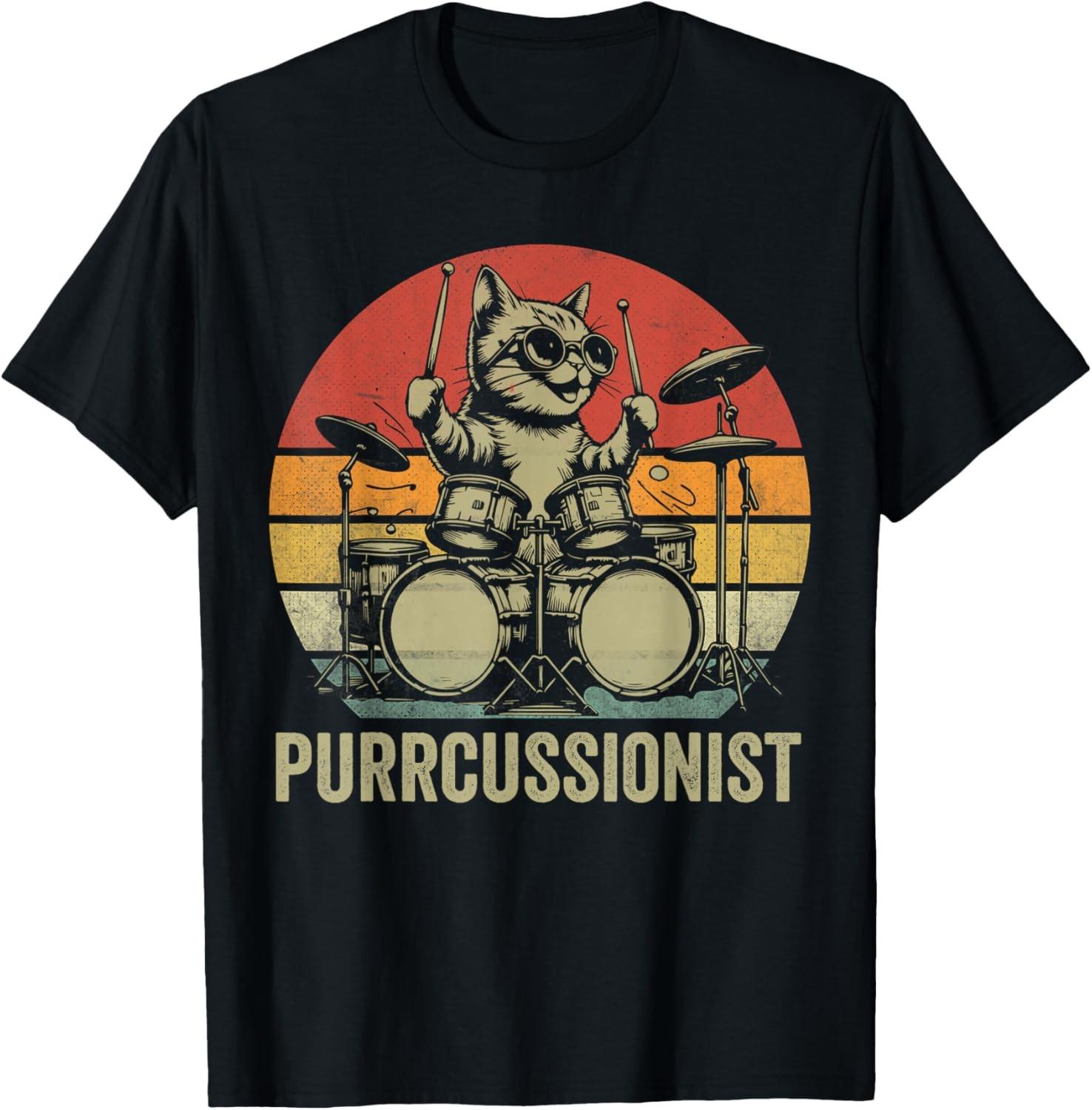 Kitten Rock Playing Drums Retro Drummer Cat Purrcussionist T-Shirt S разноцветный