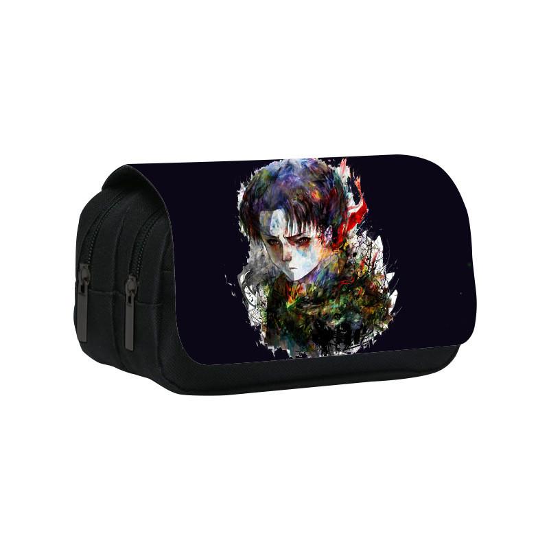 Attack Titan On Anime Pattern Student Double Layer Flip Cover Bag Stationery