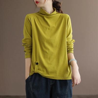 New Turtleneck Solid Color Versatile Long-sleeved T-shirt Women's Large Size Loose and Thin Bottoming Shirt Top Trendy Autumn