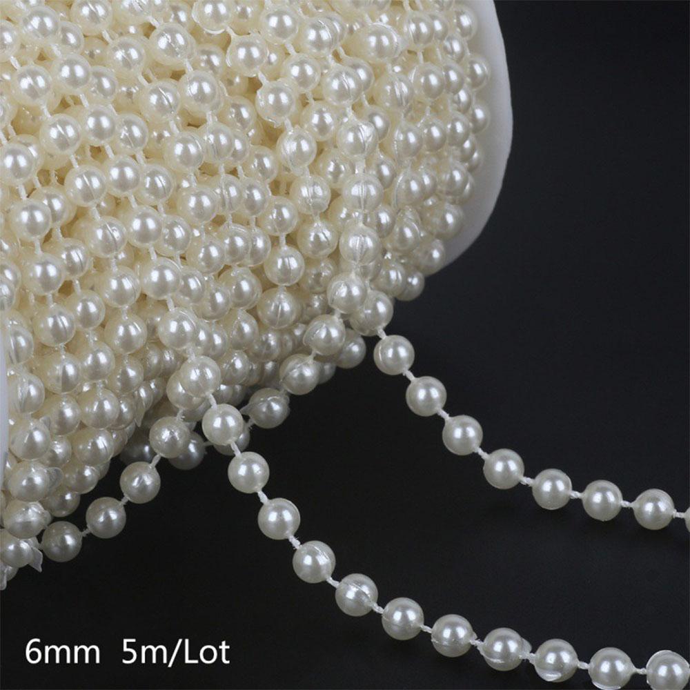 Ivory Round Pearl Beads String Trim Chain Sew Craft Faux Pearls Strand Garland Decorate Floral Centerpieces Favor Christmas Tree