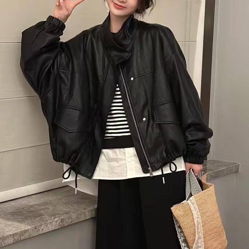 Women's Petite Retro American-Style PU Leather Jacket - Age-Reducing, Autumn 2025 Fashion