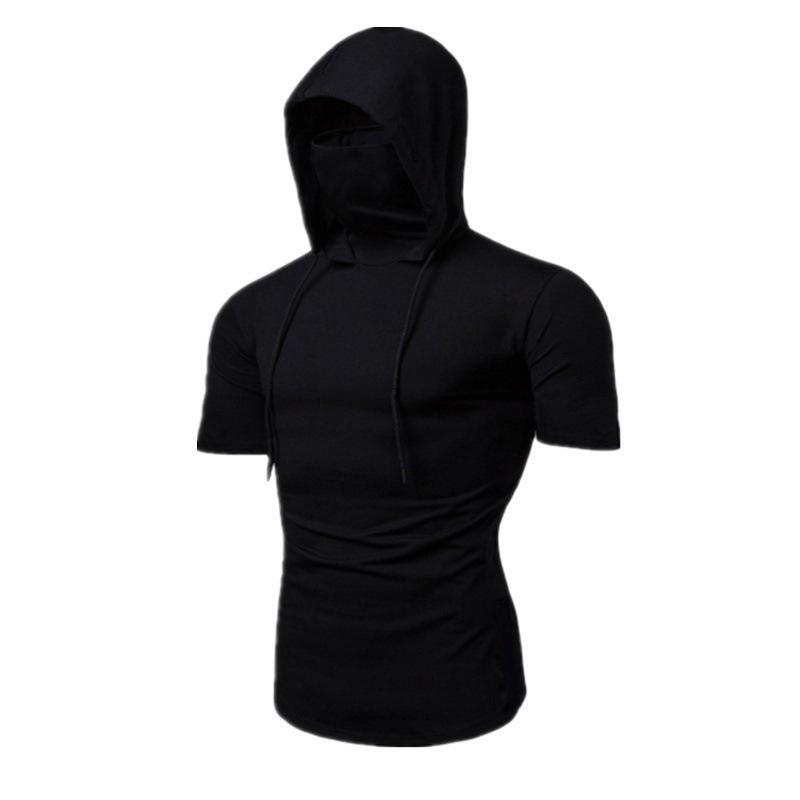2023 Summer Men's Fashion Ninja Hooded Elastic T-Shirt with Mask