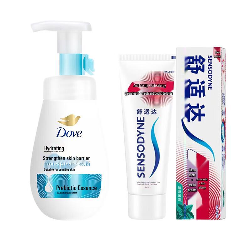 Набор зубной пасты Sensodyne и очищающей пены Dove