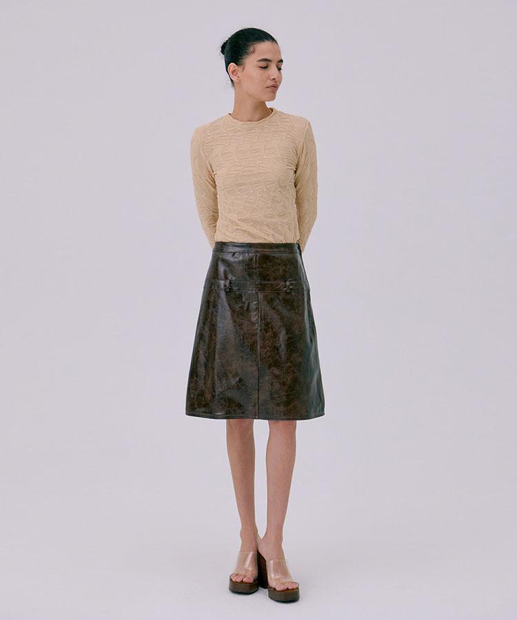 WNDERKAMMER Midi Leather Skirt_Brown