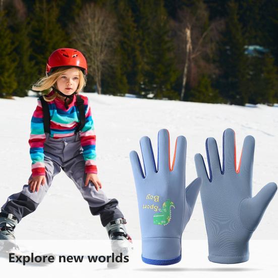 1 paio di guanti invernali per bambini, guanti sportivi impermeabili per touchscreen da 3 a 15 anni, alta elasticità, motivo a dinosauro riflettente, guanti da sci per giocare all'aperto