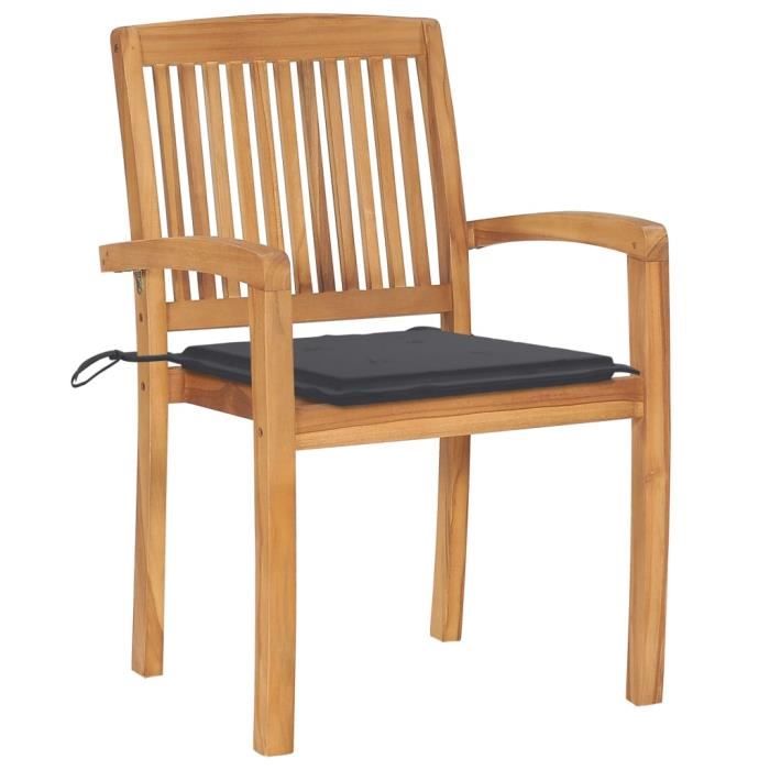 VidaXL Chaises de jardin empilables avec coussins 8 pcs Teck solide