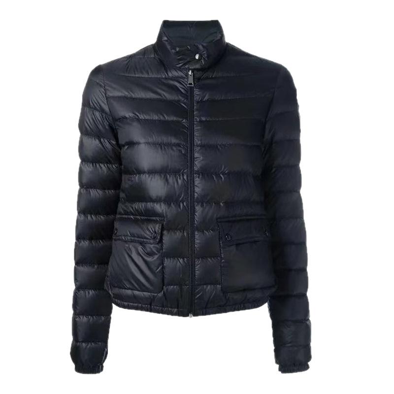 Autumn and winter women's down jacket white duck down pocket light slim jacket stand-up collar ribs