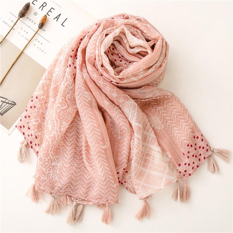 Fashion Luxury Women Dot Viscose Scarf Ventilate Designer Shawl Cotton Linen Tassel Pashmina Muslim Hijab Wrap Floral
