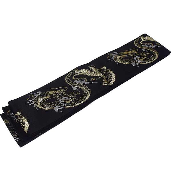 Stylish Kimono Iroha Square Obi with Dragon and Tiger Design Men's (Black)