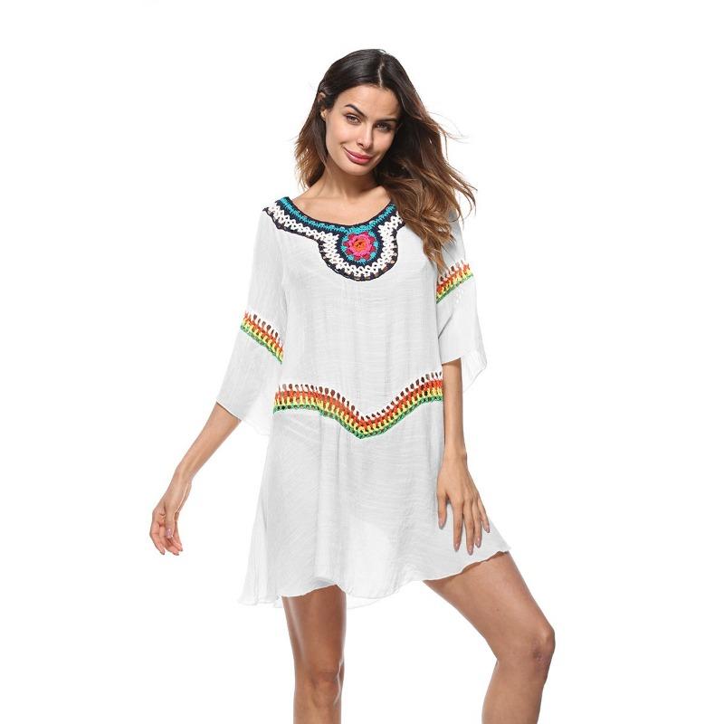 Літнє жіноче пляжне бікіні з прикриттям, в’язане гачком із квітами в етнічному стилі