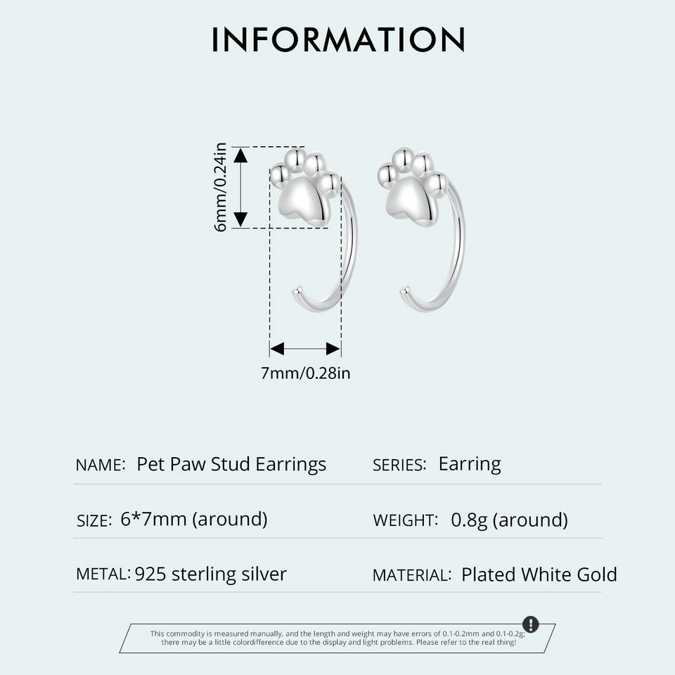WOSTU Authentic 925 Sterling Silver Minimalist Pet Paw Stud Earrings Animal Hypoallergenic Earrings for Women Girls Jewelry Gift